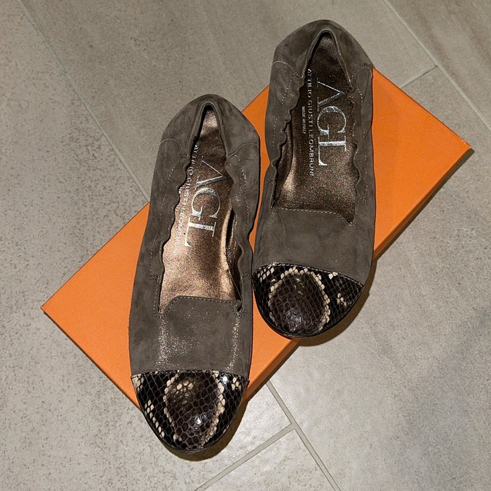 AGL Snakeskin and Pebble Suede Flats
